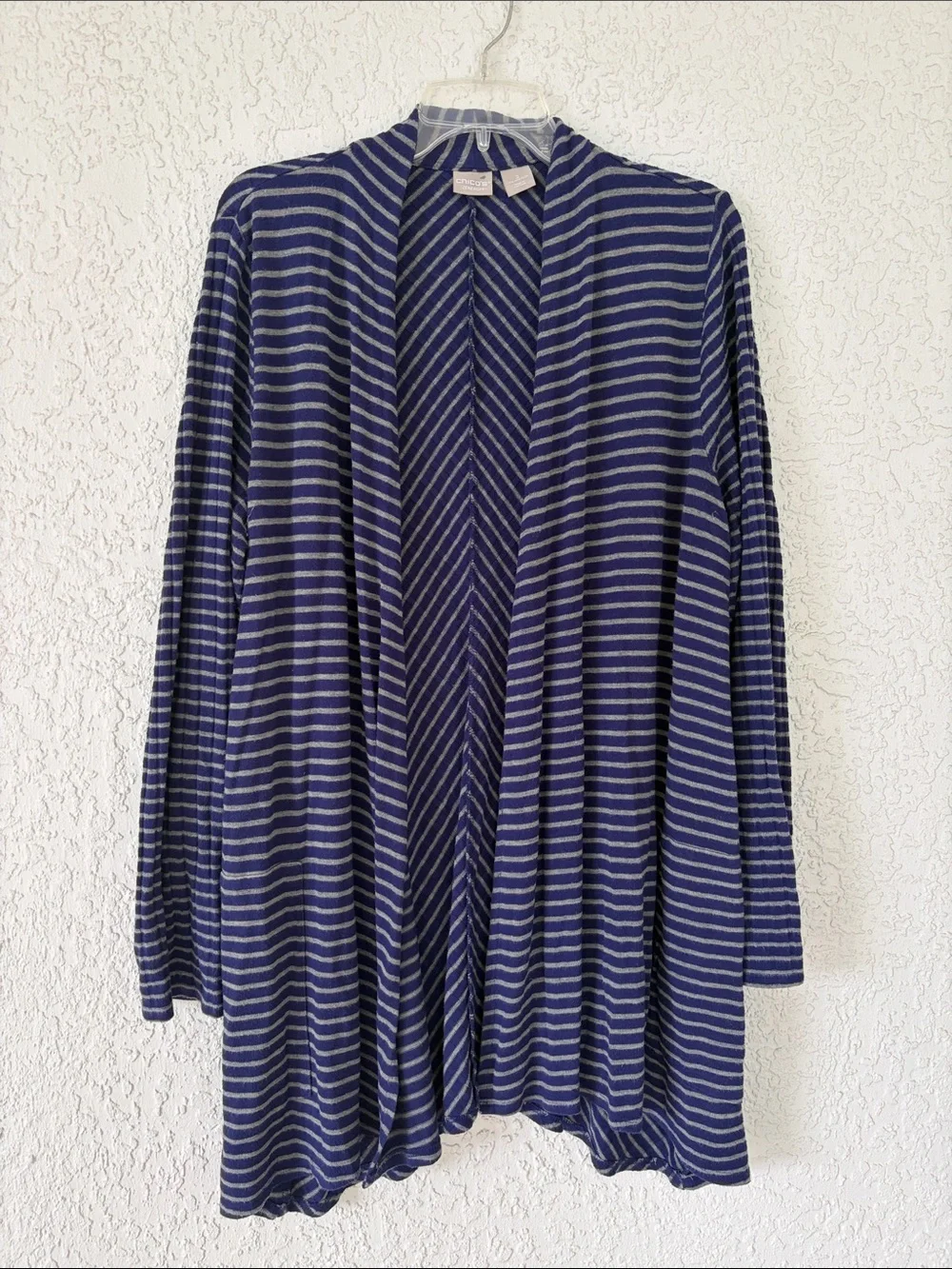 Chico's Navy and Gray Striped cardigan size 2
